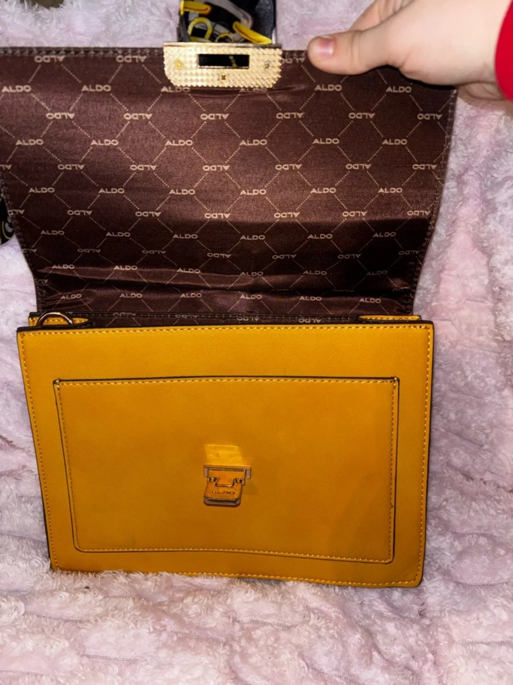 Aldo Mustard Yellow Top-Handle Women’s Bag with Chain Accent